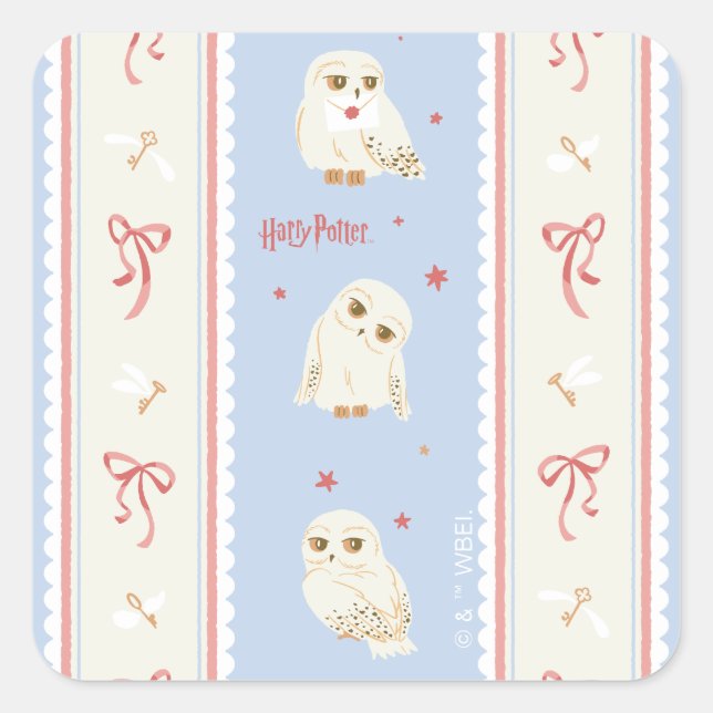 Adesivo Quadrado Hedwig Owl Post Stripe Pattern (Frente)