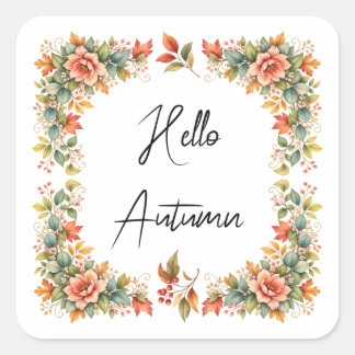 Adesivo Quadrado Hello Autumn – Florale Aquarell-Aufkleber