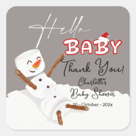 Adesivo Quadrado Hello Baby Cute Snowman Baby Shower