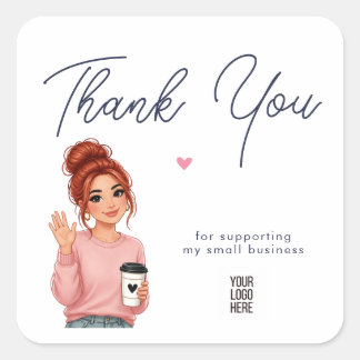 Adesivo Quadrado Hello Lady Round Thank You Sticker | Cute Woman 