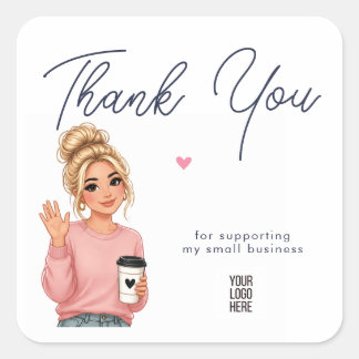 Adesivo Quadrado Hello Lady Round Thank You Sticker | Cute Woman 