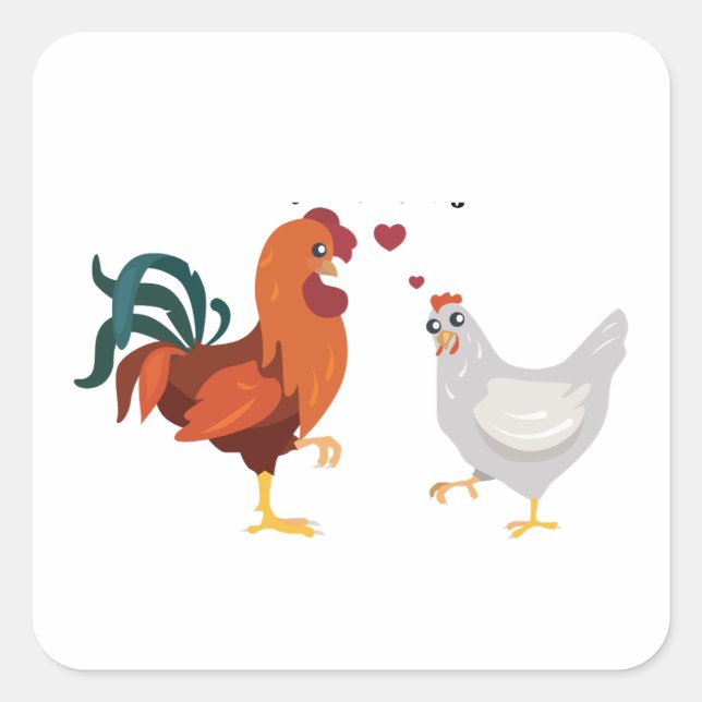 Adesivo Quadrado Hen and Rooster in Love, Chicken Love (Frente)