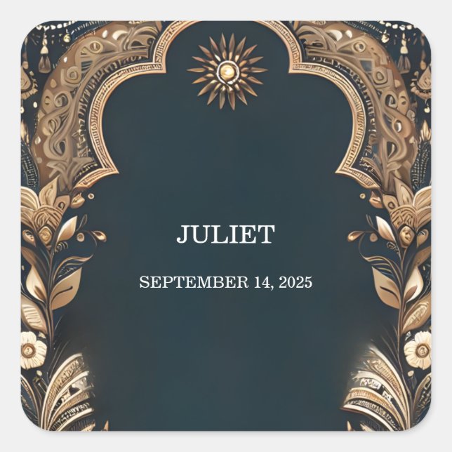 Adesivo Quadrado Hena Hindi Mehndi Estilo Indiano Chuveiro de Noiva (Frente)