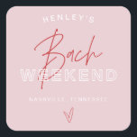 Adesivo Quadrado HENLEY moderna Bachelorette Vermelha rosa-rosa<br><div class="desc">Este adesivo de bachelorette apresenta uma fonte de script manuscrita elegante e uma combinação de cor rosa e vermelha moderna. Par com qualquer coisa na coleção HENLEY para um olhar coeso.</div>