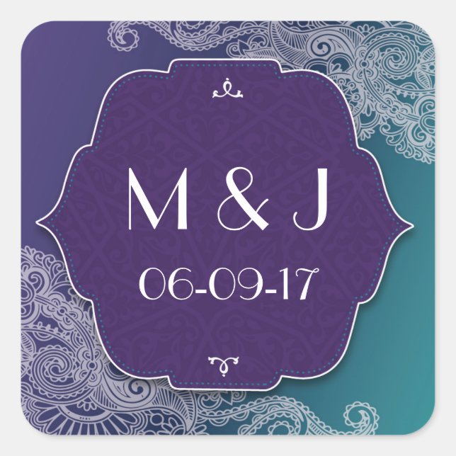 Adesivo Quadrado Henna Jewel Stickers Purple Teal Square Favoritos (Frente)