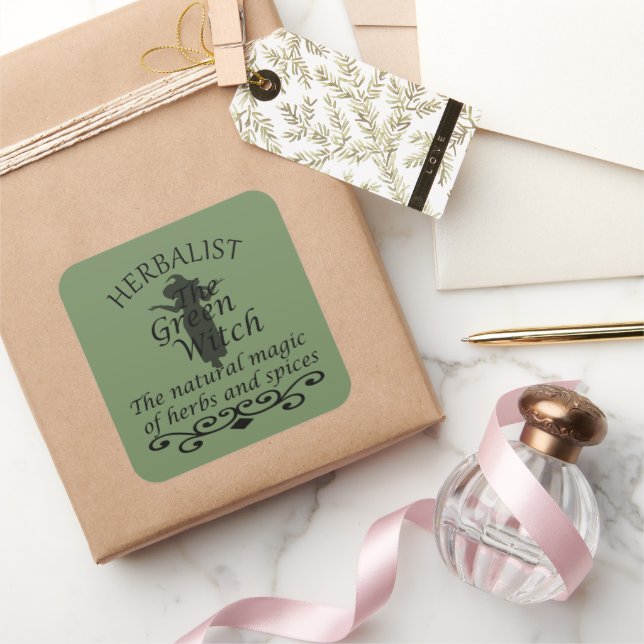 Adesivo Quadrado Herbalista verde bruxa mágica medicina natural (Presentear)