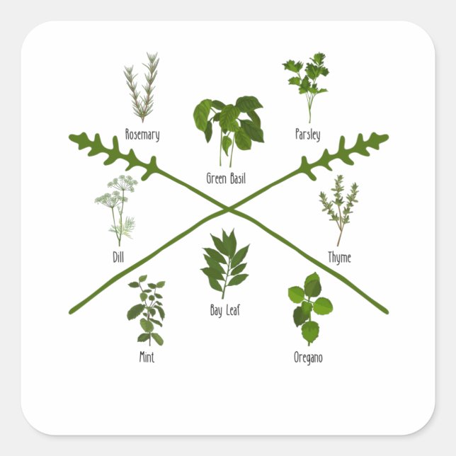 Adesivo Quadrado Herbos Botânicos Herbalistas Garden Aniversário (Frente)