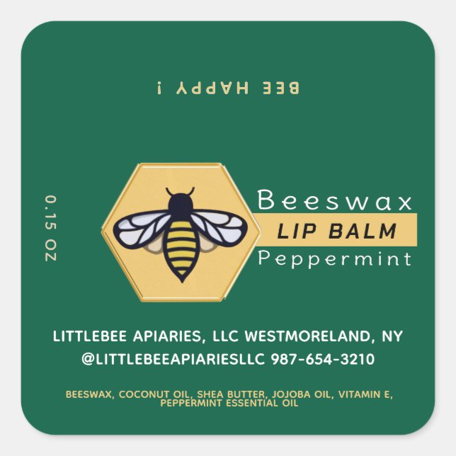 Adesivo Quadrado HEXAGON Beeswax Peppermint LIP BALM com ABE (Frente)