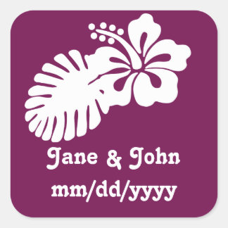 Adesivo Quadrado Hibisco tropical no vinheta de vinho