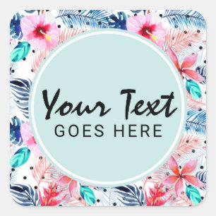 Adesivo Quadrado Hibiscus Tropical Havaiana e Palm Leaf Watercolor