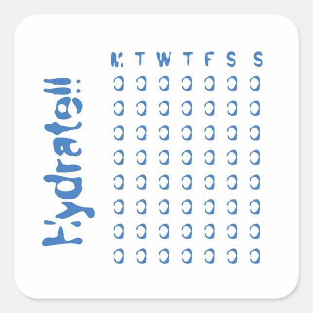 Adesivo Quadrado Hidróxido - controlador semanal do consumo de água (Frente)