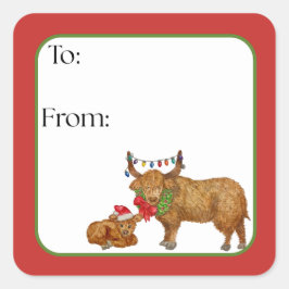 Adesivo Quadrado Highland Cow Holiday Sticker