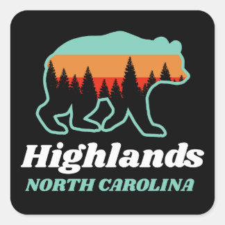 Adesivo Quadrado Highlands North Carolina NC Bear Retro Vintage