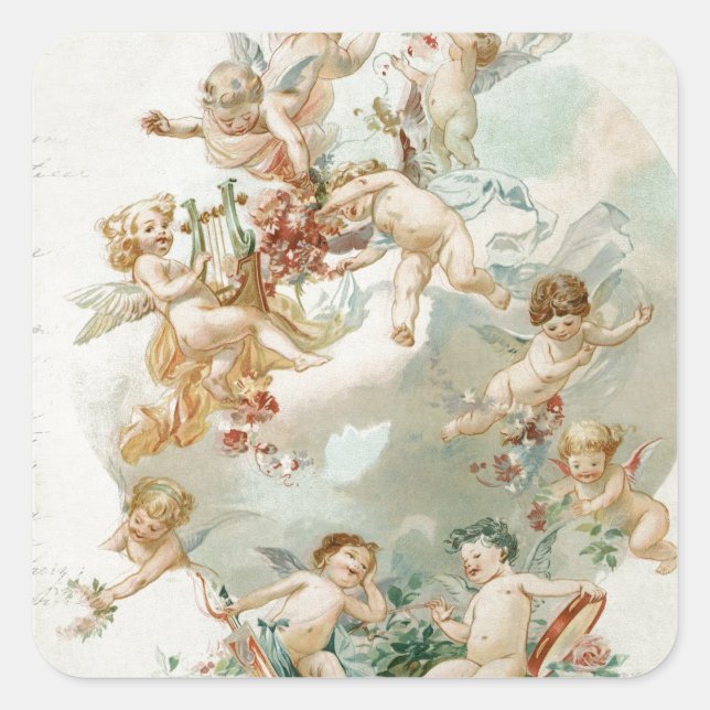 Adesivo Quadrado Highly Angel Cherubs Script Vintage (Frente)