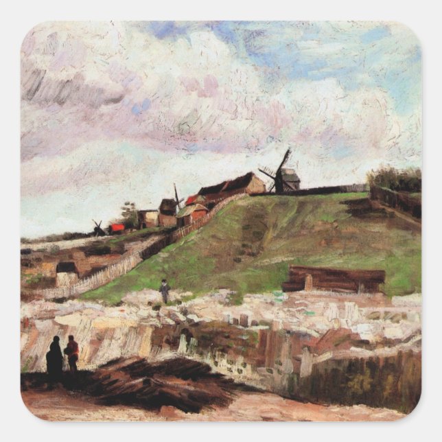 Adesivo Quadrado Hill of Montmartre with Quarry by Vincent van Gogh (Frente)
