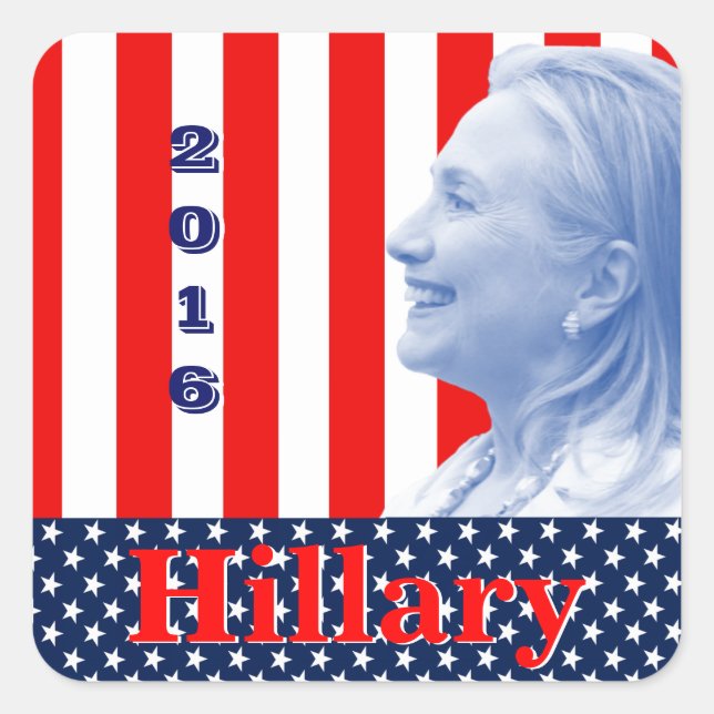 Adesivo Quadrado Hillary Clinton 2016 (Frente)