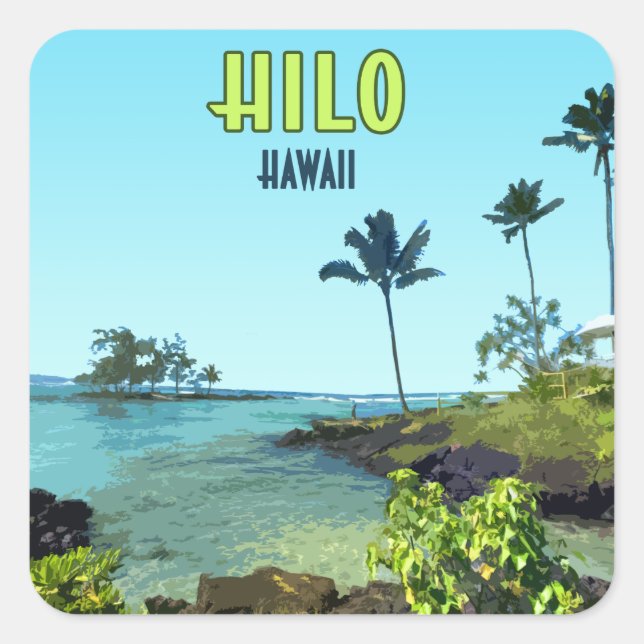 Adesivo Quadrado Hilo Big Island Hawaii Beach Vintage (Frente)