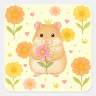 Adesivo Quadrado HIMEKARI Floral Hamster Sticker – Cream
