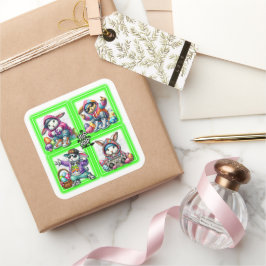 Adesivo Quadrado Hip Hop Easter Bunny Buddies, Música, Neon Green |
