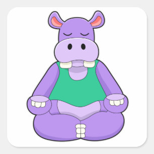 Adesivo Quadrado Hipopótamo em Yoga sentado