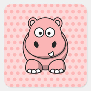 Adesivo Quadrado Hipopótamo Rosa Fofo