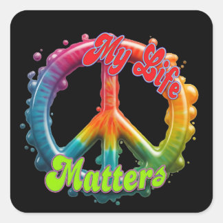 Adesivo Quadrado Hippie Amor Paz Vida Importa Personalizado