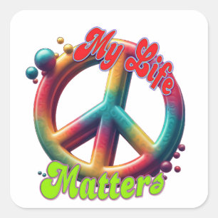 Adesivo Quadrado Hippie Amor Paz Vida Importa Personalizado
