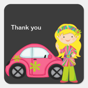 Adesivo Quadrado Hippie Girl with Ho Pink Buggy Sticker