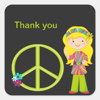 Adesivo Quadrado Hippie Girl with Peace Sign Girls Sticker