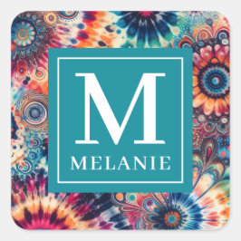 Adesivo Quadrado Hippie Retro Tie-Dye Monograma