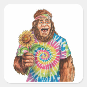 Adesivo Quadrado Hippie Sasquatch Com Girassol