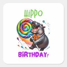 Adesivo Quadrado Hippo Birthday Cheerful, Colorida Nadadora |