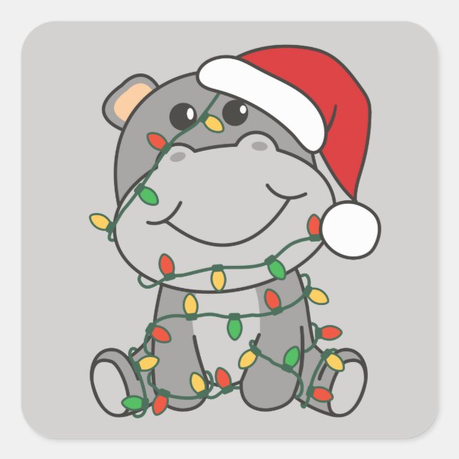 Adesivo Quadrado Hippo Christmas Winter Animal Hippos Square Stick (Frente)