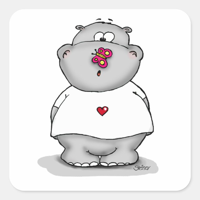 Adesivo Quadrado Hippo com borboleta no nariz (Frente)