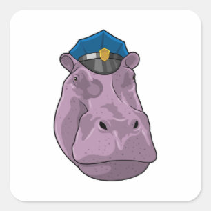 Adesivo Quadrado Hippo como agente da Polícia