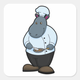 Adesivo Quadrado Hippo como cozinheiro com Pan