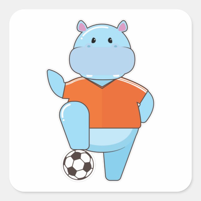 Adesivo Quadrado Hippo como jogador de futebol com bola de futebol (Frente)