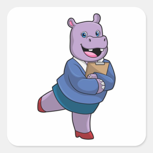 Adesivo Quadrado Hippo como Secretário com Notepad (Frente)