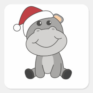 Adesivo Quadrado Hippo Feliz Natal Animais de inverno Hippos
