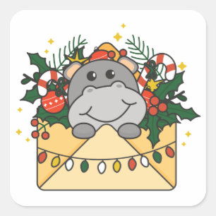 Adesivo Quadrado Hippo - Letra Natal dos Animais de inverno Praça H