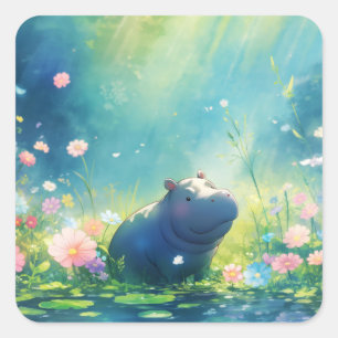 Adesivo Quadrado Hippo Magical Pond Meadow
