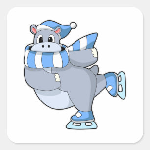 Adesivo Quadrado Hippo na patinação de gelo com skates de gelo