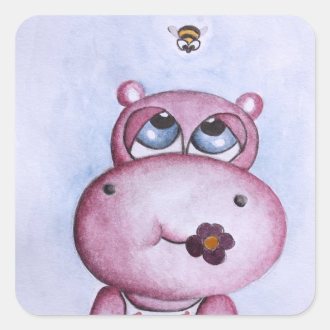 Adesivo Quadrado Hippo Sticker Rosa (Frente)