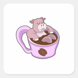 Adesivo Quadrado Hippo with Cup of Coffee