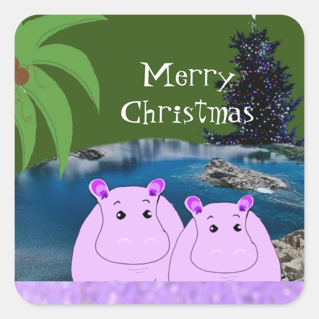 Adesivo Quadrado Hippos Prontos para o Sticker Quadrado de Natal (Frente)