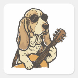 Adesivo Quadrado Hippy Beagle Playing Guitar