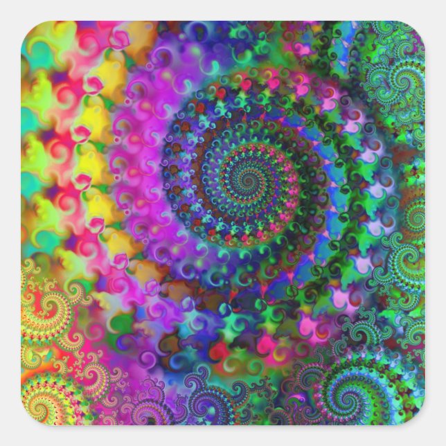 Adesivo Quadrado Hippy Rainbow Fractal Patterno (Frente)