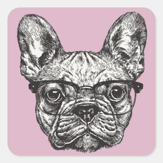 Adesivo Quadrado Hipster Bulldog (Frente)