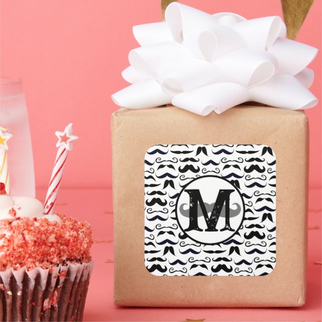 Adesivo Quadrado Hipster Mustache Vintage Retro (Festa)