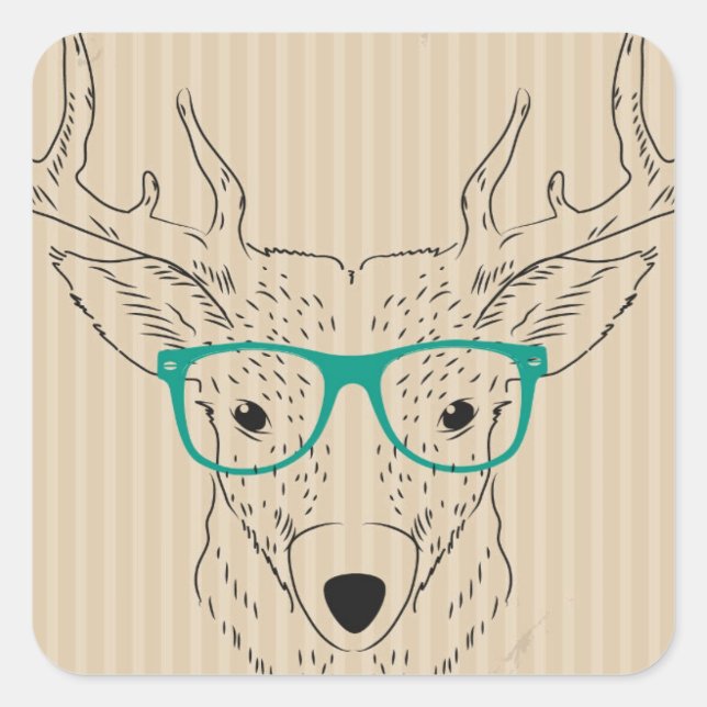 Adesivo Quadrado Hipster Reindeer Elk com óculos graciosos Natal (Frente)